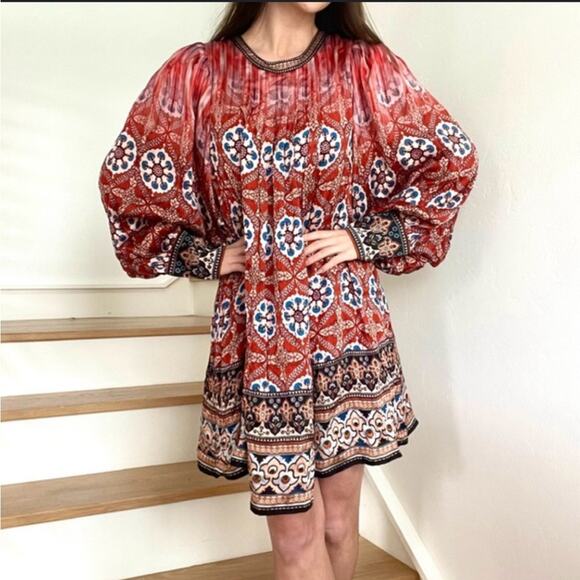 Anthropologie Red Boho Long Sleeve Mini Dress* - Picture 4 of 7